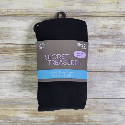 NEW Secret Treasures 2 Pairs Control Top Opaque Tights Size 2 Black